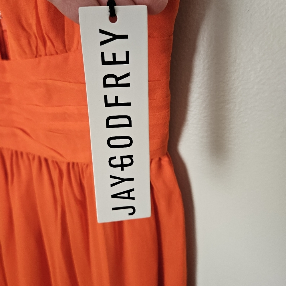 JAYGODFREY Gown Orange V-Neck Maxi Dress Silk Sleeveless Formal Womens 4 Fall - Picture 6 of 9